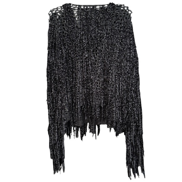 Forever 21+ Black Fringe Knit Open Cardigan Sweater 1X NWT - Picture 3 of 7